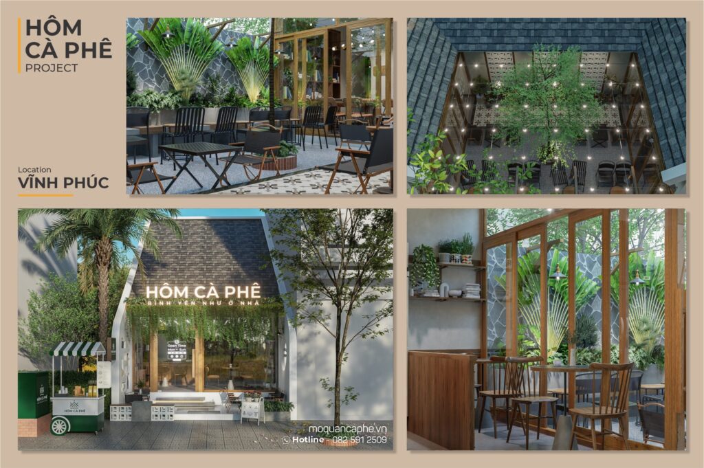 Hình ảnh quán cafe sân vườn mô hình nhỏ