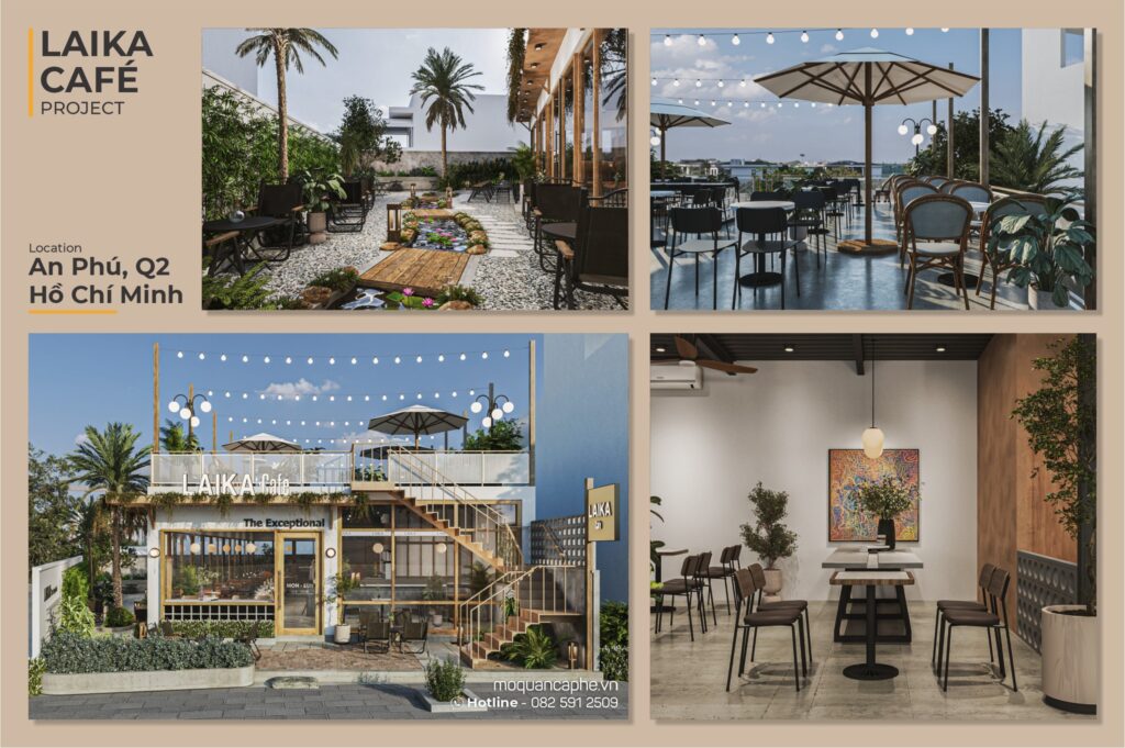 VBM thiết kế quán cafe sân vườn phong cách hiện đại xanh mát